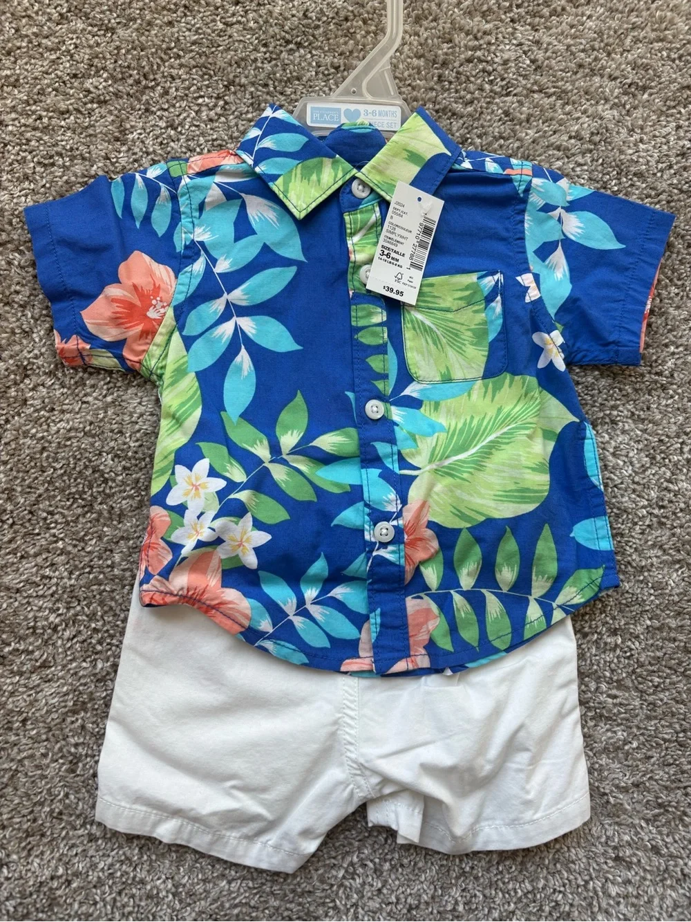 The Children's Place Blue Floral & Teal Hawaiian Matching Set